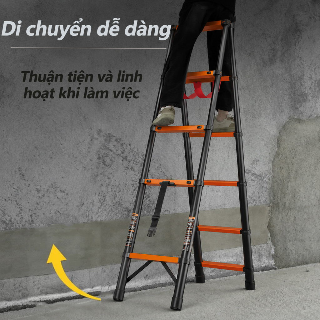 Thang chữ A gấp gọn thang đi bộ thép carbon đa năng chịu tải 400kg chống trượt an toàn dễ dàng chở bằng xe máy