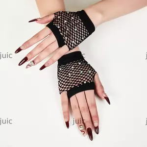 Găng Tay Kim Cương Giả JUIC, Trang Trí Sáng Bóng Fishnet Thiết Kế Găng Tay Không Ngón, Găng Tay Nữ Găng Tay Cosplay Phong Cách Gợi Cảm Găng Tay Ngắn Khiêu Vũ Biểu Diễn