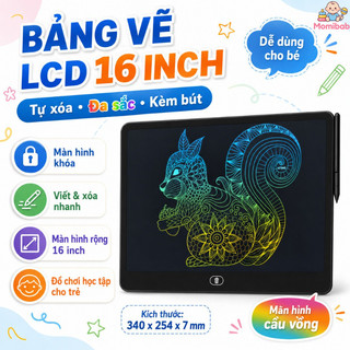 Bảng vẽ LCD 16 inch – Tự xóa, đa sắc cầu vồng – Kèm bút, khóa màn hình – Màn hình rộng, viết xóa nhanh – Dễ sử dụng