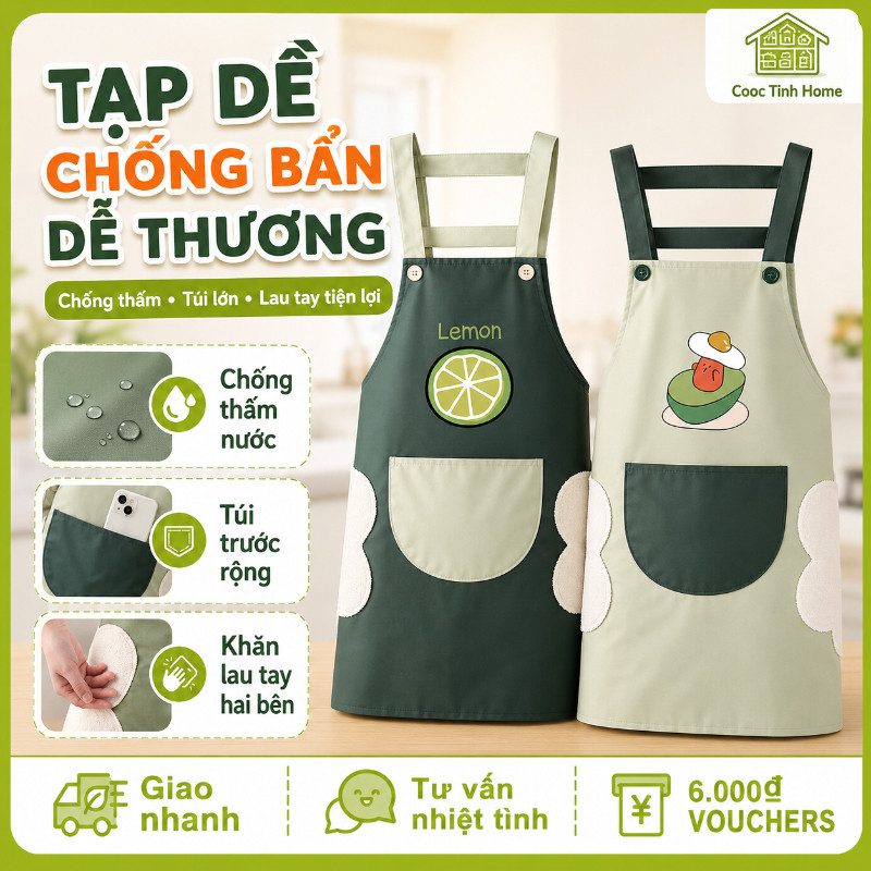 Tạp Dề Nhà Bếp Dễ Thương Chống Dầu Chống Nước, Tạp Dề Nấu Ăn Phong Cách Tây Có Túi Tiện Lợi