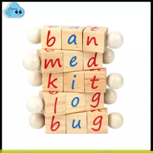 Dụng cụ giảng dạy bằng gỗ cho trẻ nhỏ, 1 bộ khối đọc + thẻ cho bài tập đọc và nhận dạng từ sớm