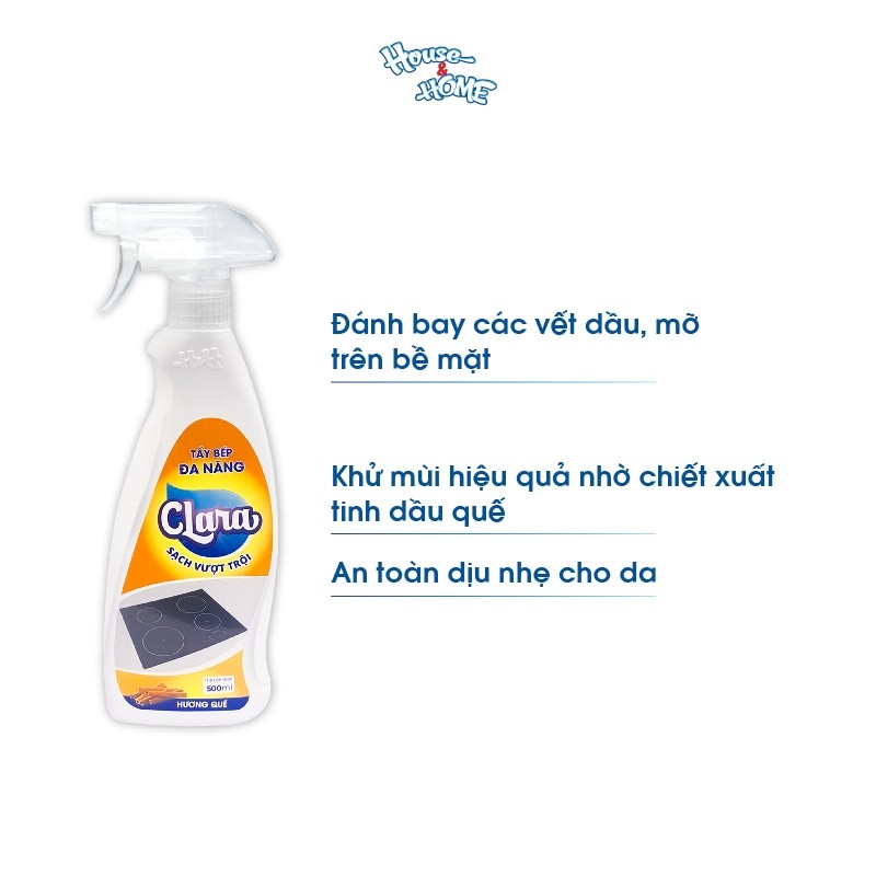 Xịt Tẩy Dầu Mỡ Nhà Bếp Đa Năng Clara Hương Quế 500ml Chính Hãng TBDN001, Xịt Tẩy Bếp Gas, Bếp Từ Hàng Chính Hãng