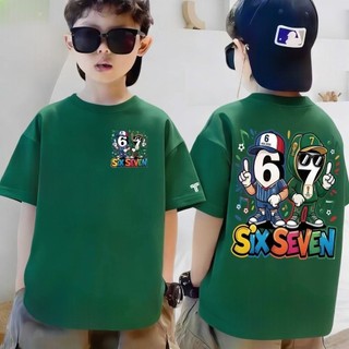 Áo Thun Trẻ Em Bé Trai Gái In SIX SEVEN 67 Cartoon, Áo Bông Ngắn Tay Hè Phong Cách Thời Trang Size 3-12 Tuổi COD
