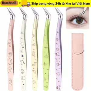 Nhíp lông mi giả BAMBOOB, có nhíp nối dài lông mi có độ chính xác cao bằng da, Máy uốn mi bằng thép không gỉ hoạt hình chuyên nghiệp Dụng cụ trang điểm làm đẹp