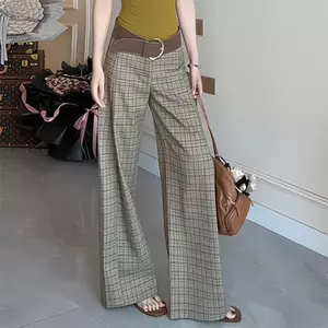 Mùa hè Thiết kế phong cách mới Cảm giác Quần ống rộng thời trang Niche Low-Waist Slimer Look Loose Casual Checkers
