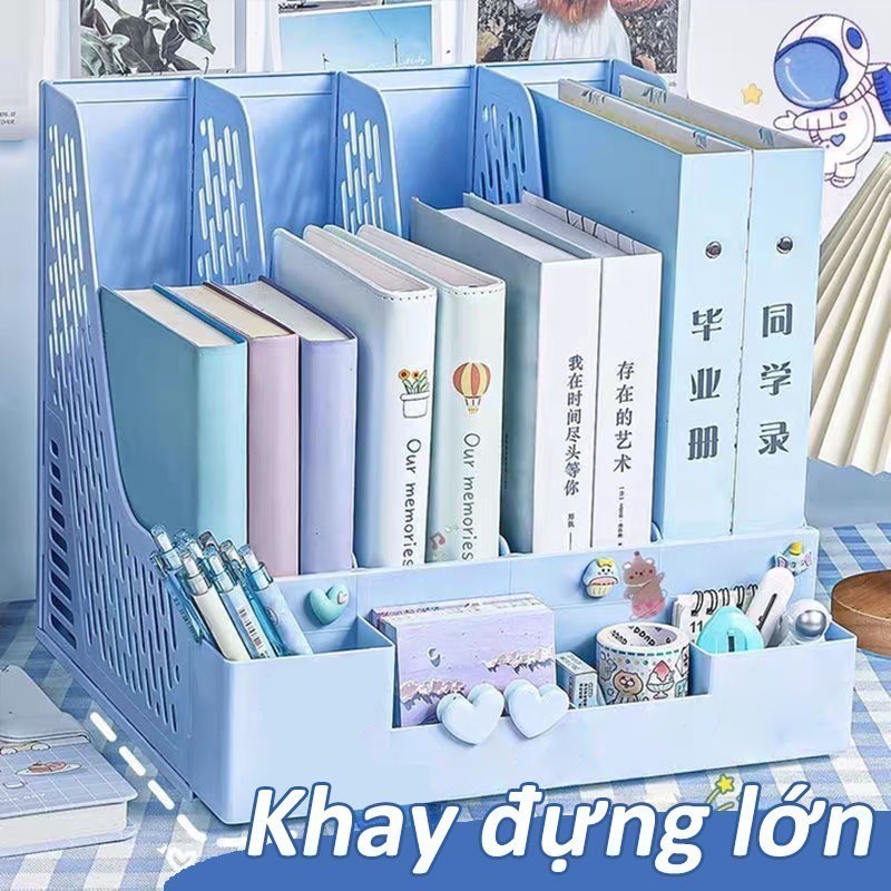Kệ đựng tài liệu 4 ngăn để bàn đơn giản sách vở A4 lưu trữ decor văn phòng học tập nhựa cứng bền đẹp