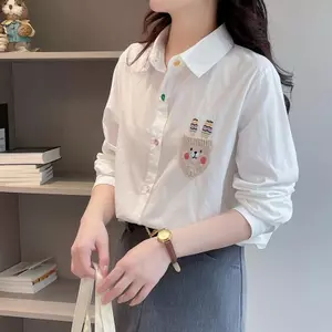 Phiên bản Hàn Quốc Slimer Look Thiết kế dáng rộng thời trang Niche Áo sơ mi trắng dài tay dành cho nữ