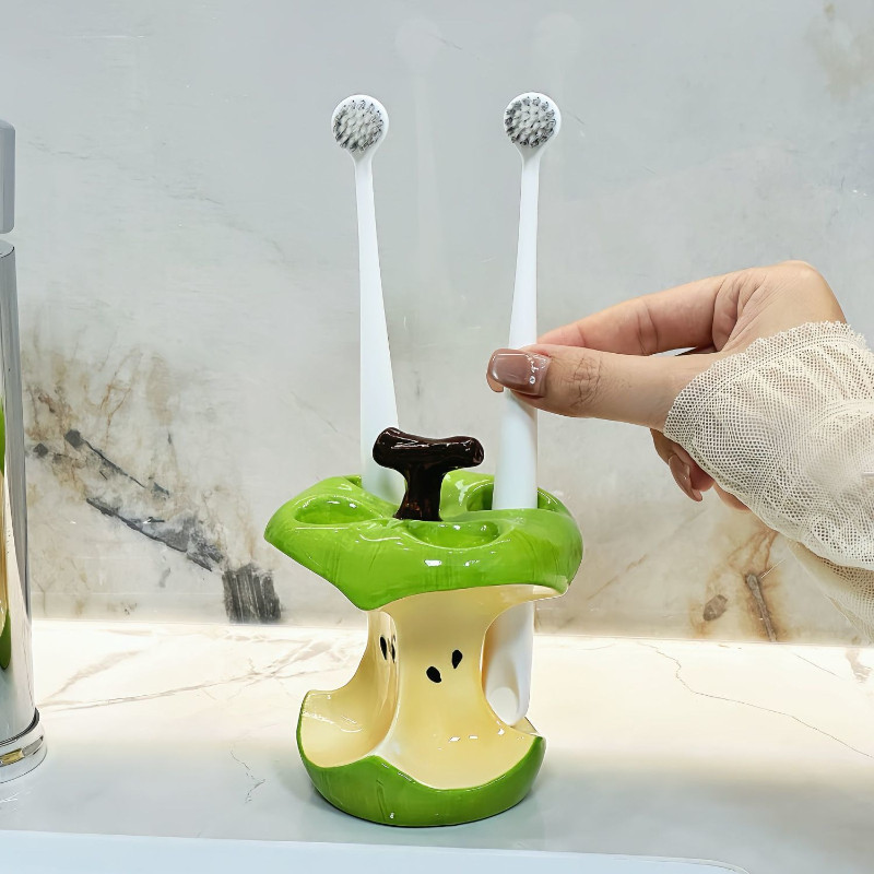Sáng Tạo Apple Shape Giá Đỡ Bàn Chải Đánh Răng Gốm,Giá Đựng Bàn Chải Trang Điểm 4 Lỗ,Phụ Kiện Phòng Tắm