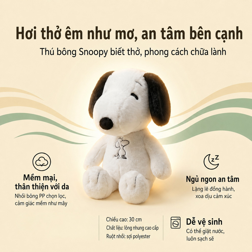 【SKISOPGO】Snoopy Thở Ánh Sáng Phát Sáng Lông Bông Đồ Chơi,Gấu Bông Cún Mềm Mại Dễ Thương,Đồ Chơi Ôm Ngủ Quà Tặng Cho Bé