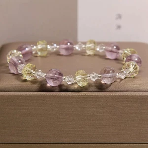 Vòng tay thạch anh tím nữ - Citrine Faceted + Hạt thạch anh trong suốt - Trang sức tình bạn có thể xếp chồng lên nhau Luxe tối giản - Vòng tay đá quý đeo hàng ngày