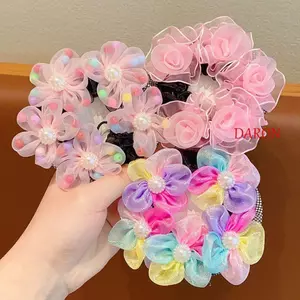 Lưới tóc hoa DARON, Lưới ngọc trai trẻ em Bun Net, Hạt phong cách Hàn Quốc vô hình Công cụ tạo kiểu tóc Ballet Bun Snood Party