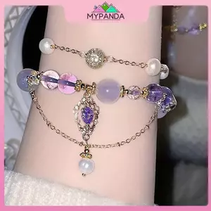 MYPANDA Phong Cách Trung Hoa Ánh Sáng Sang Trọng Thủy Tinh Tím Pha Lê Đính Hạt Vòng Tay Dành Cho Nữ sel Mặt Dây Chuyền Vòng Tay Ngọt Ngào Phù Hợp Với Cổ Tay Trang Sức.