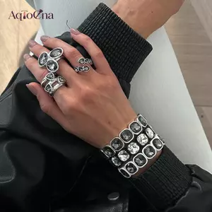 AqToCna Thanh Lịch Acrylic Kim Cương Giả Vòng Tay Mở Nhẫn Nữ Thời Trang Hàn Quốc Hình Học Có Thể Điều Chỉnh Dự Tiệc Trang Sức Nữ Quà Tặng AqToCna