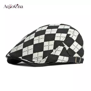 AqToCna Xuân Thu Mũ Nồi Vintage Cổ Điển Cổ Điển Màu Nâu Cà Phê Kaki Mũ Phẳng Mũ Trước Họa Sĩ Mũ Người AqToCna