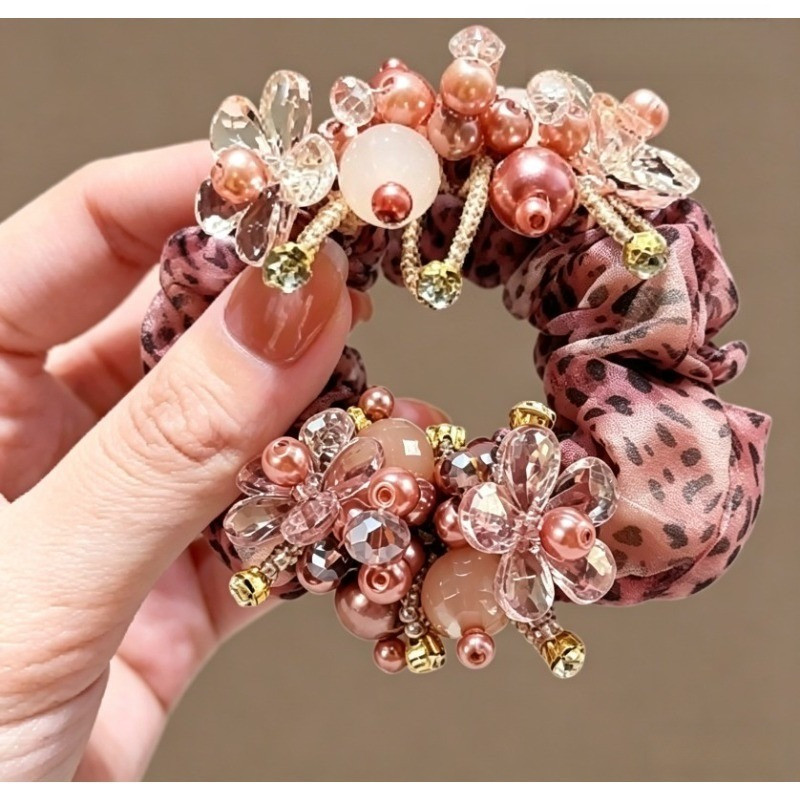 MAUROPOLI Phong Cách Mới Pha Lê Hoa Sợi Lụa Dây Buộc Tóc Ngọc Trai Cao Cấp Thắt Tóc Đuôi Ngựa Bóng Đầu Dây