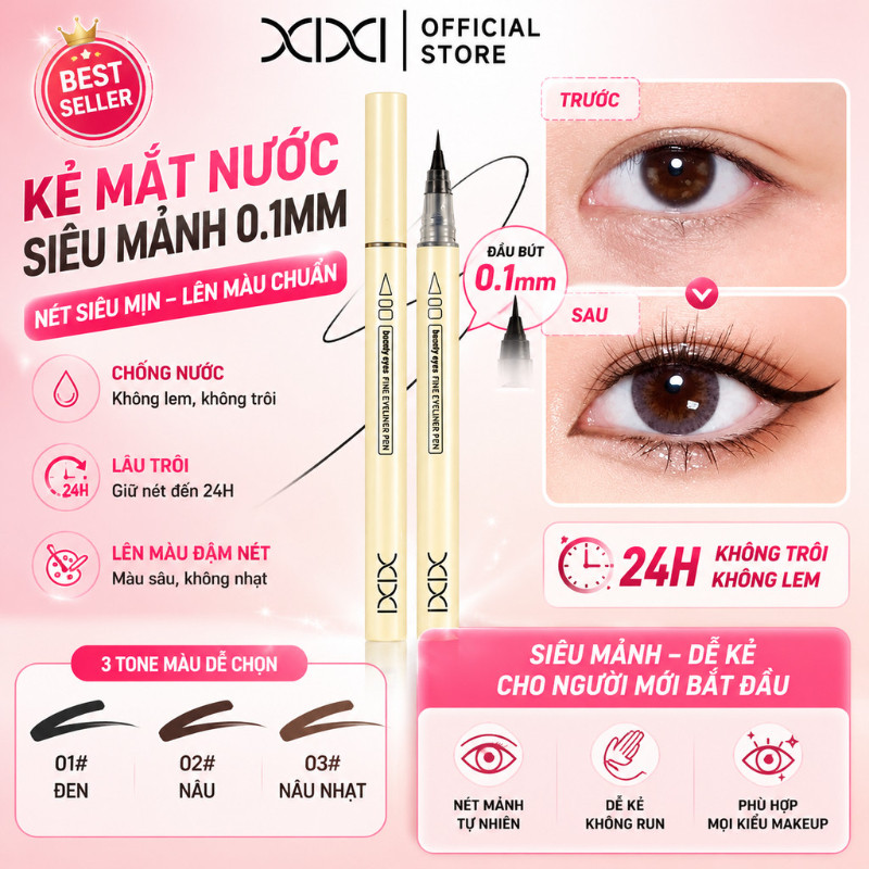 XIXI Bút kẻ mắt – Khô nhanh, chống nước, lâu trôi, ngòi mảnh dễ kẻ, phong cách Hàn Quốc D778