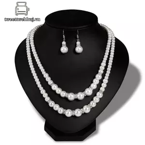 Nhíp Dây Xích Đôi Ngọc Trai Bộ Trang Sức Nữ Mô Phỏng Ngọc Trai Nelace Bông Tai Trang Sức VN