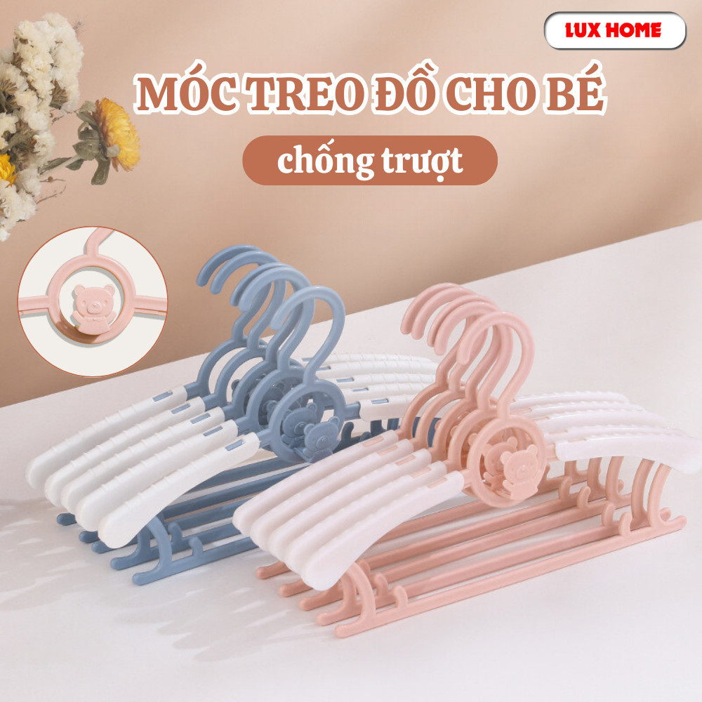 Móc Treo Quần Áo Trẻ Em HomeMate Hình Gấu Chống Trượt Điều Chỉnh Độ Rộng, Móc Nhựa PP Xếp Chồng Tiết Kiệm Diện Tích