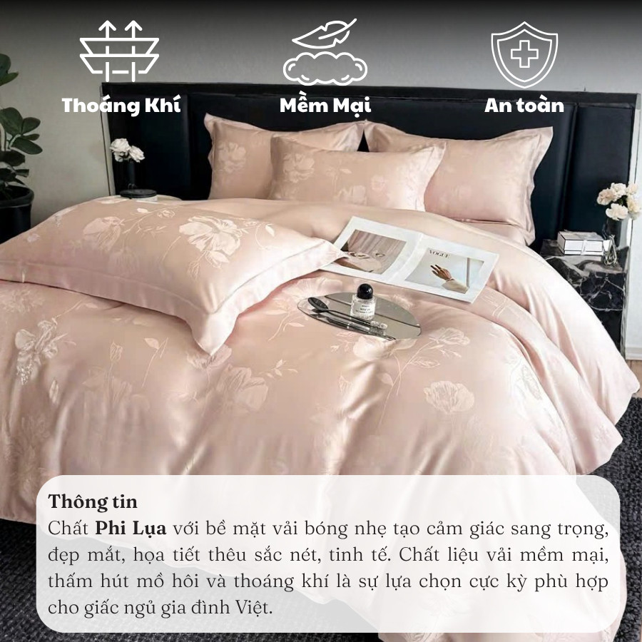 (L4416)Bộ vỏ chăn ga tencel Jacquard cao cấp với sợi dệt vân chìm cực sang và tinh xảo  - MemMinbedding Luxury