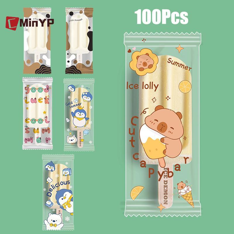CMinYP 100 Chiếc Hoạt Hình Dễ Thương Cấp Thực Phẩm Túi Đựng Kem Nhựa Dùng Một Lần Popsicle Bảo Vệ Bảo Quản Túi Đựng DIY Glory