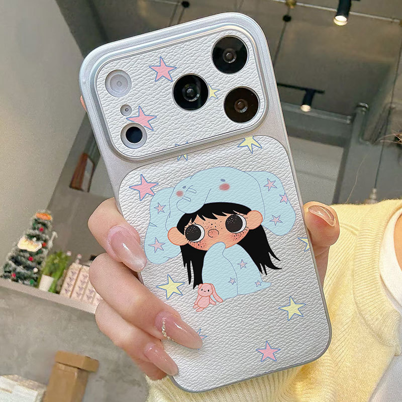 Ốp lưng iPhone, họa tiết da mạ, họa tiết cô gái ngôi sao, phù hợp cho iPhone 17 16 15 14 13 12 11 Pro Max Plus Max