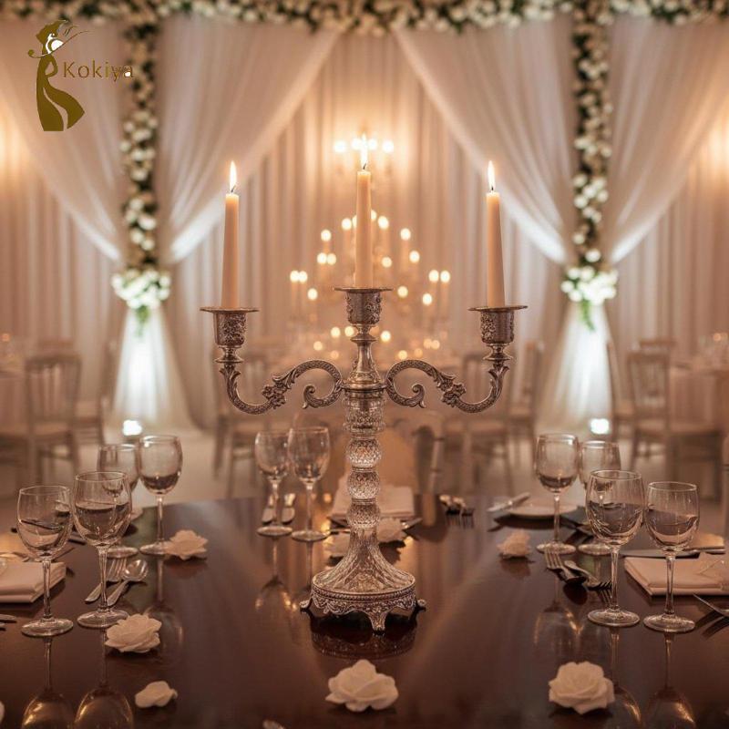 Thanh Lịch Pha Lê Nến Hợp Kim Kẽm Mạ Điện Candelabra Trang Trí Bàn Tiệc Cho Cốc Nến