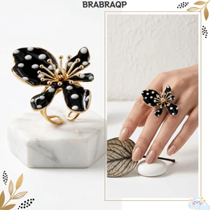 Vòng Chấm Bi BRARAA, Vòng Có Thể Điều Chỉnh Màu Vàng Hoa Tuyên Bố, Dễ Dàng Phù Hợp Nhẹ Bóng Bề Mặt Mịn Mượt Cánh Hoa Đầm Nhẫn Đảng Nhìn