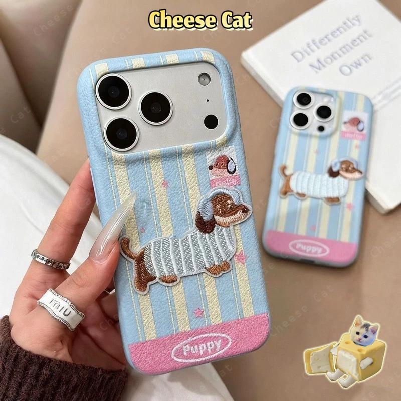 Ốp lưng chó dachshund thêu họa tiết iPhone cho iPhone 14 13 15 11 12 16 17 Pro Max Plus 17 Air Xs Max XR