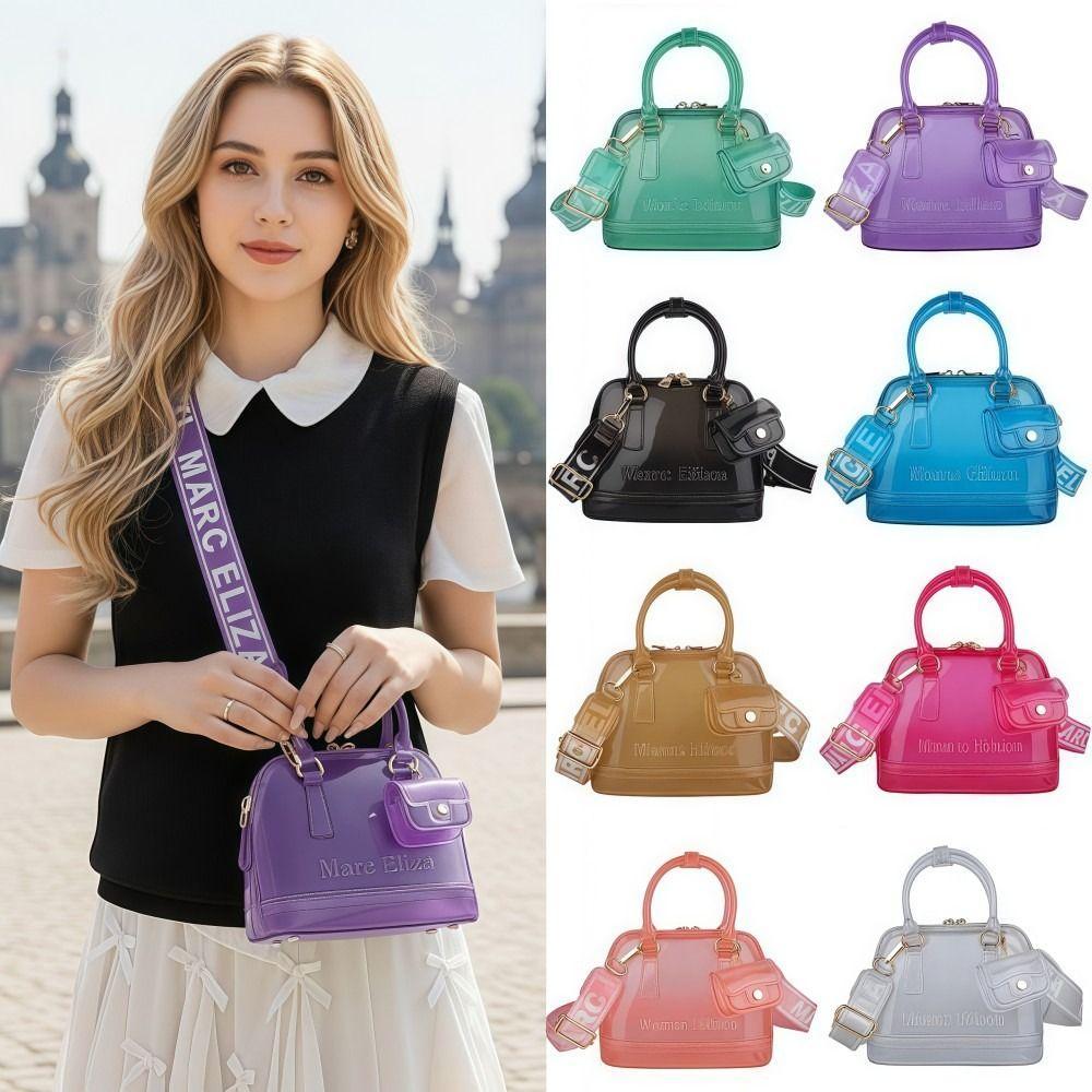 HOBBYIN Túi xách màu trơn HOBBYIN, Túi thạch trong suốt hình vỏ màu mùa hè, thời trang với mặt dây chuyền túi Mini Tay cầm đôi Túi đeo vai thanh lịch Lady Girl