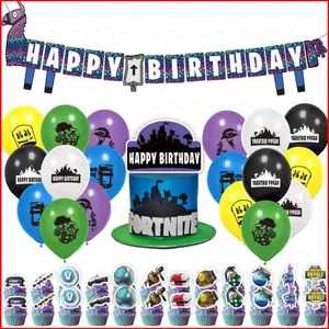ST2 Fortnite chủ đề trẻ em trang trí tiệc sinh nhật biểu ngữ bánh topper bóng bay bộ cung cấp TS2
