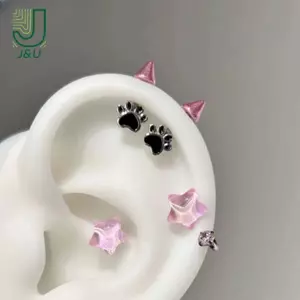 Bông tai xỏ khuyên hình chú mèo dễ thương cho nam giới Gothic Xương tai Móng tay Y2K Phụ kiện trang sức
