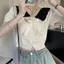 Cổ Búp Bê Rỗng Tay Ngắn Dệt Kim Cardigan Nữ Mùa Hè Ngọt Nấm Cạnh Ve Áo Ngắn Preppy Phong Cách Sang Trọng Hàng Đầu
