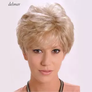 DELMER Lady Mommy Tóc Giả Nữ Chịu Nhiệt Sợi Đen Tóc Lông Tơ Hàng Ngày Vô Hình Syhthetic Tóc Giả Tự Nhiên Phần Tóc Giả Xoăn Tóc Giả