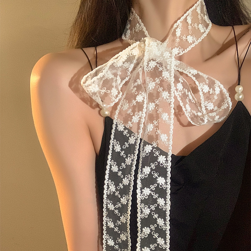 Khăn choàng dài hẹp kiểu Pháp Phụ kiện ruy băng ren thời trang và thanh lịch dành cho nữ