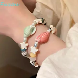 Vòng tay gốm sứ FUJIOU, Vòng tay ngôi sao hoạt hình thủ công, Phụ kiện trang sức hạt Liuli phong cách Hàn Quốc độc đáo Vòng tay hạt dễ thương dành cho nữ