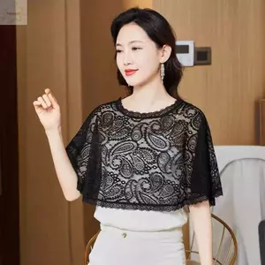 Khăn choàng ren hoa AWNGD, Mũi cô dâu thoáng khí rỗng, Trắng mỏng đen chống nắng Móc hoa Poncho