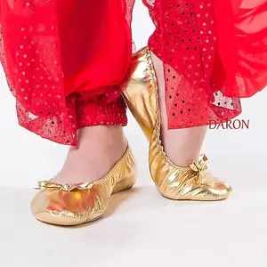 Giày nhảy múa bụng DARON, Giày khiêu vũ Ấn Độ Nơ Vàng, Giày múa ba lê mềm mại có thể gập lại chuyên nghiệp có thể gập lại thoáng khí có thể gập lại cho trẻ em