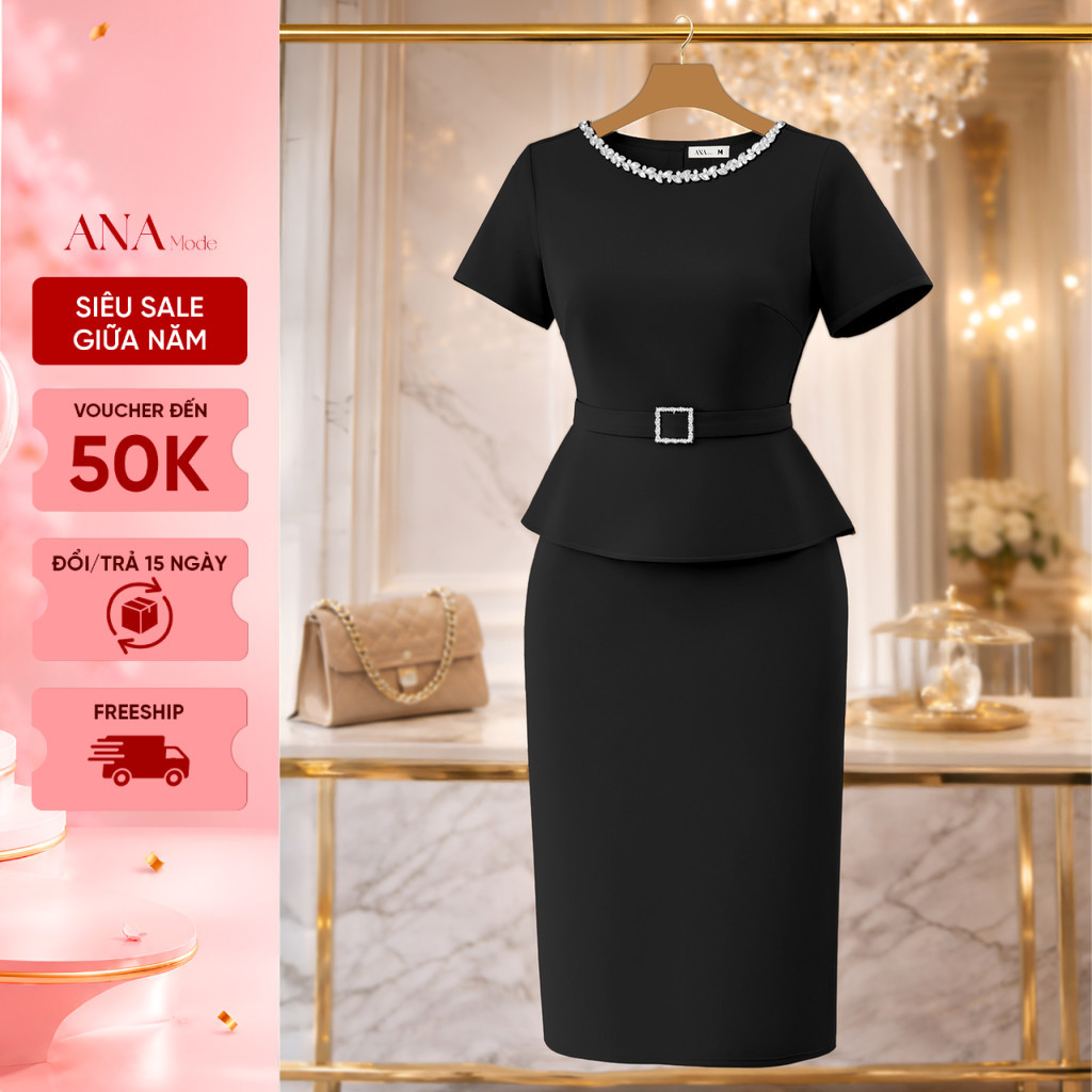 Đầm Bút Chì Kết Cườm Trung Niên ANA Mode Chất Liệu Cotton Lạnh Cao Cấp Đi Tiệc Quà Tặng Mẹ DM25CHH05