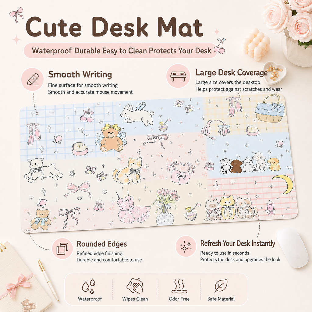 Thảm lót bàn dễ thương chống nước dễ lau 35x80cm lót chuột bàn học văn phòng bền đẹp viết êm bảo vệ mặt bàn máy tính