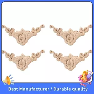 4 8 * 8cm Gỗ Khắc Góc Onlay Đính Cửa Tủ Hoa Hồng Phong Cách Không Sơn