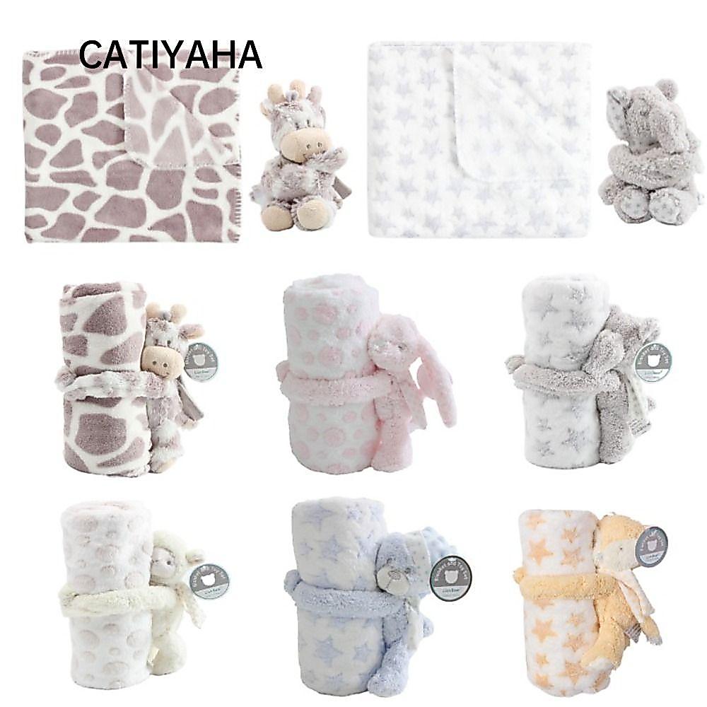 CATIYAHA 2 Cái / bộ Chăn Ngủ Cho Bé Sơ Sinh, Quà Tặng Cho Bé 75 * 100cm Chăn Sang Trọng, Thú Nhồi Bông Mềm Flannel Bunny Thiết Kế Chăn Ngủ Cho Bé
