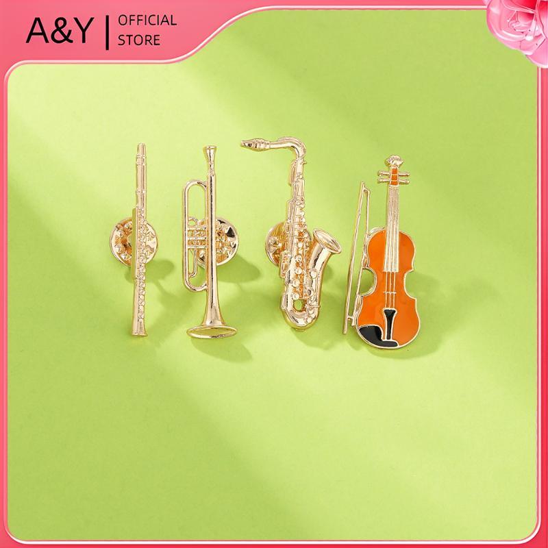 A & Y 1 Cái Huy Hiệu Dàn Nhạc Giao Hưởng Nhạc Cụ Vui Nhộn Men Trâm Cài et Clarinet Saxophone Hình Violin Chân Vàng.