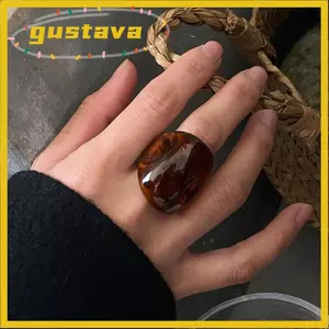 Nhẫn Ngón Tay Lớn GUSTAVA, Nhẫn Chunky Mặt Rộng Bằng Nhựa Nữ, Hình Học Phóng Đại Màu Hổ Phách Punk Trang Sức