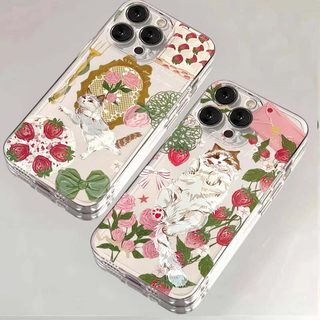 Ốp Điện Thoại Dâu Mèo Vui Nhộn Cho OPPO Reno 8 Pro 7 4 6 5 Lite 5F 5Z 6Z 7Z 8Z 8T 5G A74 4G TPU Trong Suốt Bảo Vệ Toàn Diện Silica gel Ốp Lưng INS Đơn Giản Vỏ Ống Kính Dễ Thương