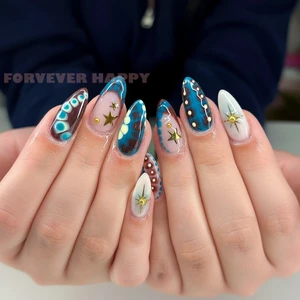 24 Miếng Bấm Móng Tay Ngôi Sao Vàng Lấp Lánh Hạnh Nhân Trang Trí Kim Cương Giả Thời Trang