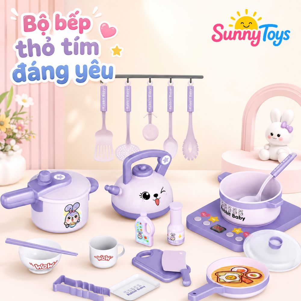Bộ Bếp Mini Khủng Long Và Thỏ Tím SunnyToys - Có Đèn Nhạc Cho Bé Chơi Đồ Hàng