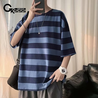 Áo thun nam GKSSS tay ngắn phong cách Hồng Kông sọc retro chất lượng cao phong cách trung tính