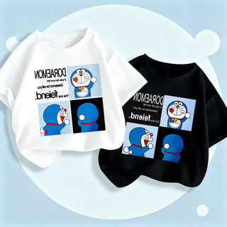 Áo Thun Hè Trẻ Em 2 Màu Kem Đen In Doraemon 3 Pose Khung Lưới, Chất Vải Bông Mềm Thấm Mồ Hôi COD
