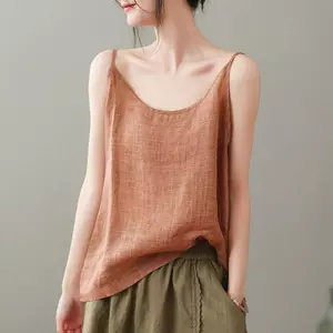 Vải lanh cổ điển dành cho nữ mùa hè Áo Vest đáy mỏng dáng rộng hơn Áo vải lanh Cotton bên trong