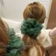 Mori Phong Cách Xanh Đậm Chấm Bi Scrunchy Tóc Vòng Tóc Xanh Gạc Bầu Không Khí Tươi Xanh